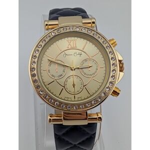 Jessica‎ Carlyle Watch Women 36mm Gold Case Navy Blue Band- New Battery